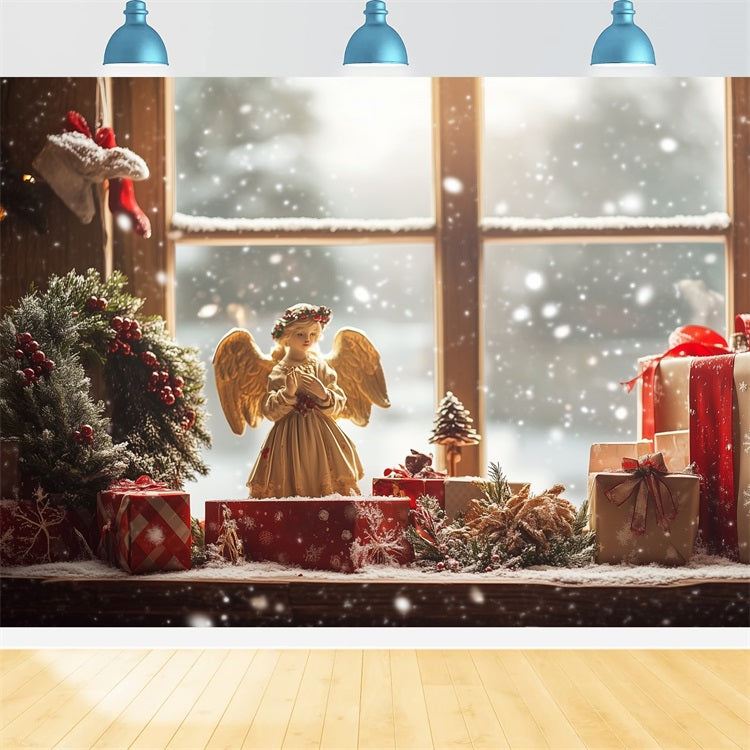 Backdrop für Weihnachtsengel Fenster Schneeflocken Kranz Backdrop BRP11-203