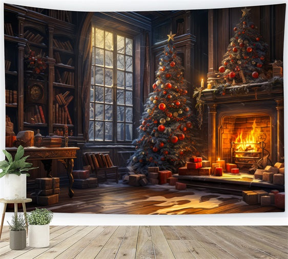 Weihnachtskamin Hintergrundkulisse Regal Library Tree Hintergrundkulisse BRP11-209