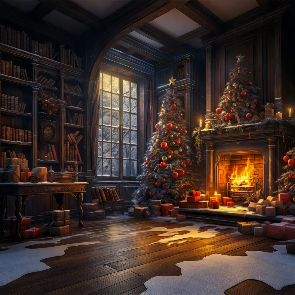 Weihnachtskamin Hintergrundkulisse Regal Library Tree Hintergrundkulisse BRP11-209
