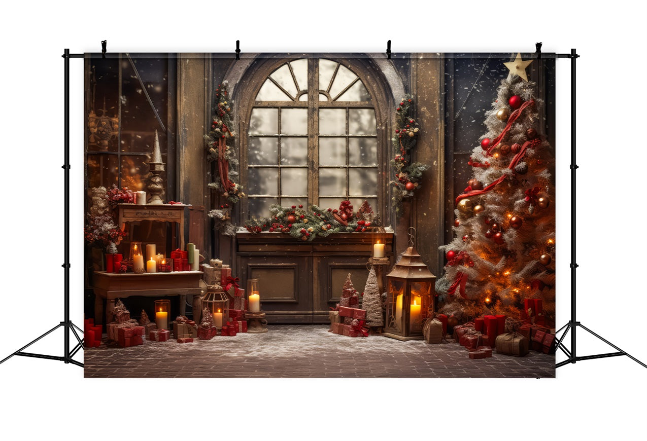 Weihnachtsfenster-Hintergrundkulisse Kranz-Baum-Dekor-Hintergrundkulisse BRP11-210