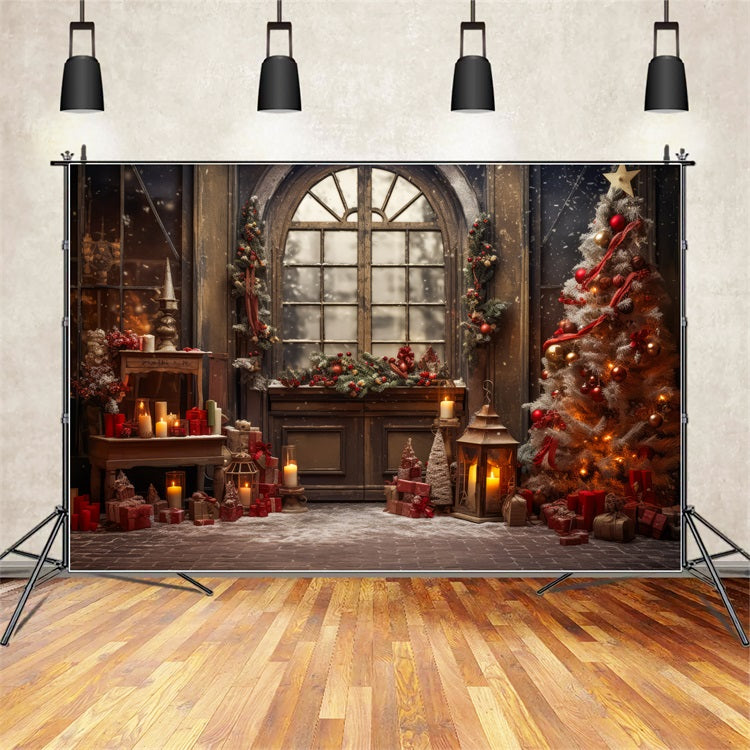 Weihnachtsfenster-Hintergrundkulisse Kranz-Baum-Dekor-Hintergrundkulisse BRP11-210