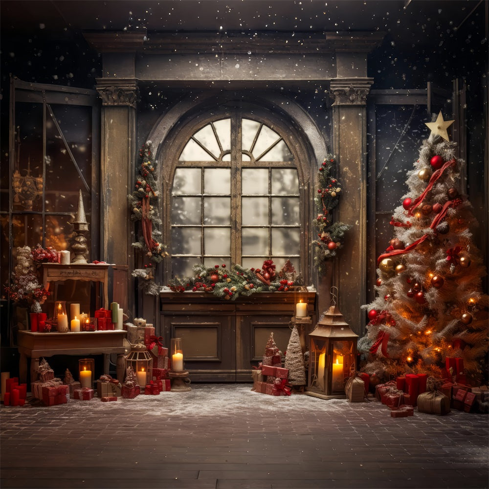 Weihnachtsfenster-Hintergrundkulisse Kranz-Baum-Dekor-Hintergrundkulisse BRP11-210