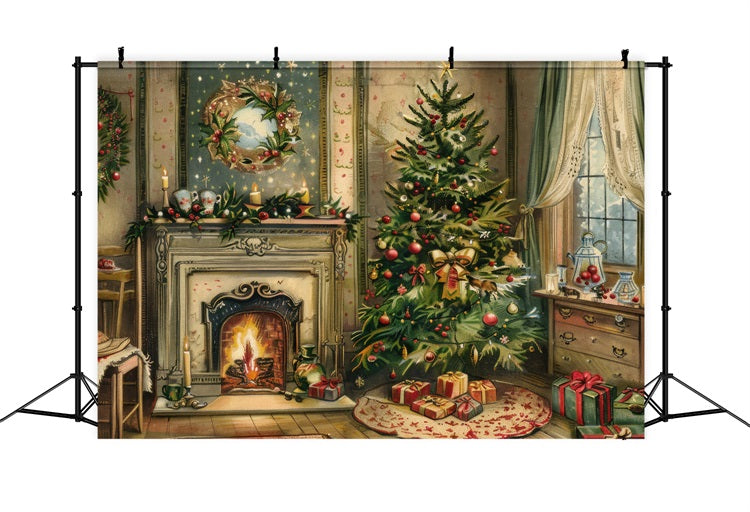 Kamin Backdrop Weihnachtsbaum Kranz Szene Backdrop BRP11-211
