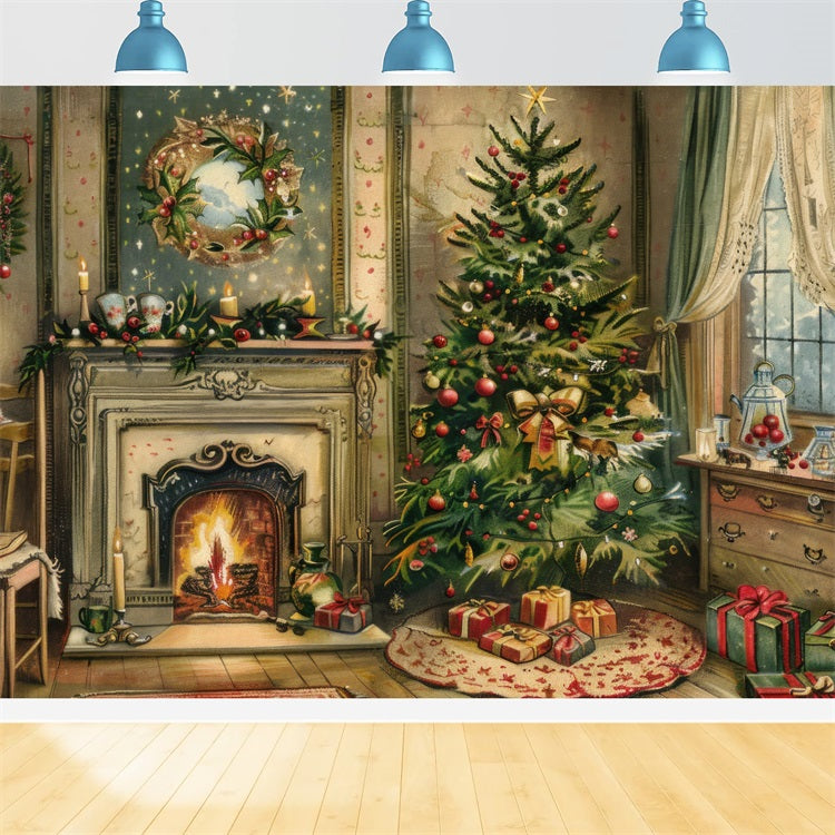 Kamin Backdrop Weihnachtsbaum Kranz Szene Backdrop BRP11-211