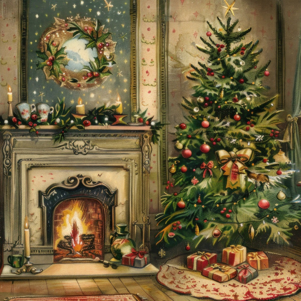 Kamin Backdrop Weihnachtsbaum Kranz Szene Backdrop BRP11-211