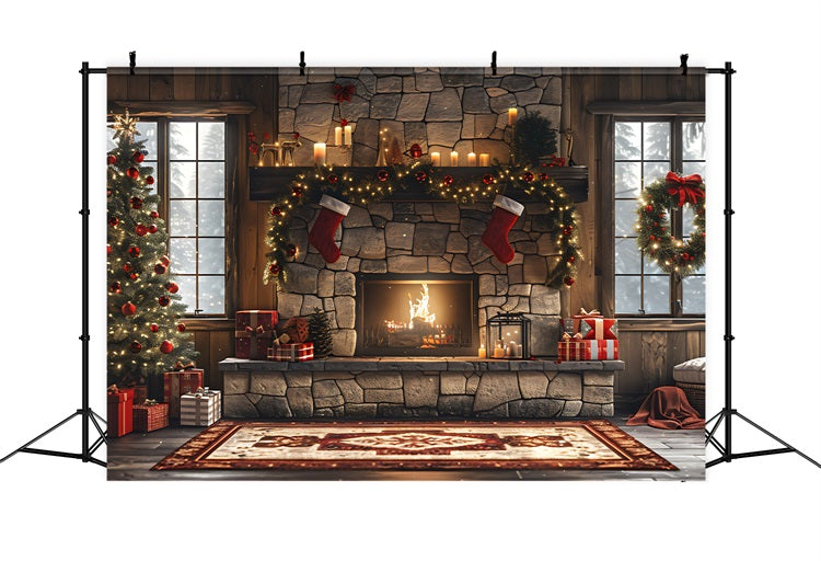 Kamin Weihnachtskulisse Festliche Girlande Baumkulisse BRP11-212