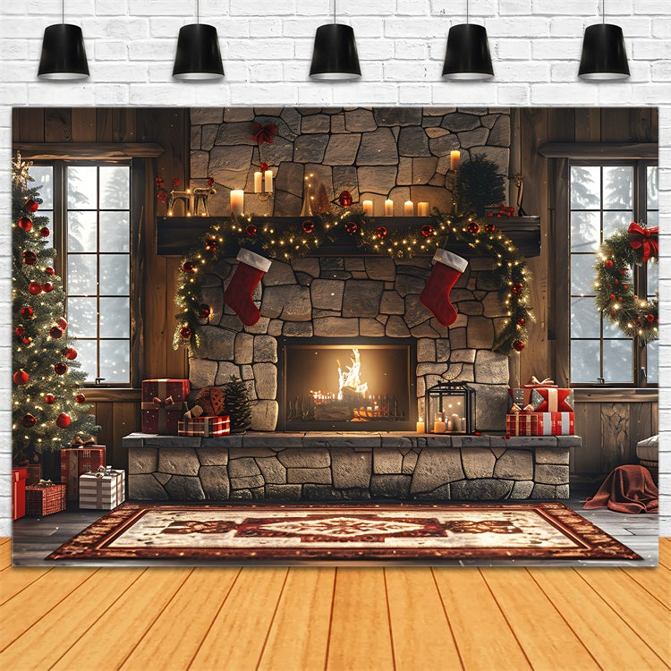 Kamin Weihnachtskulisse Festliche Girlande Baumkulisse BRP11-212