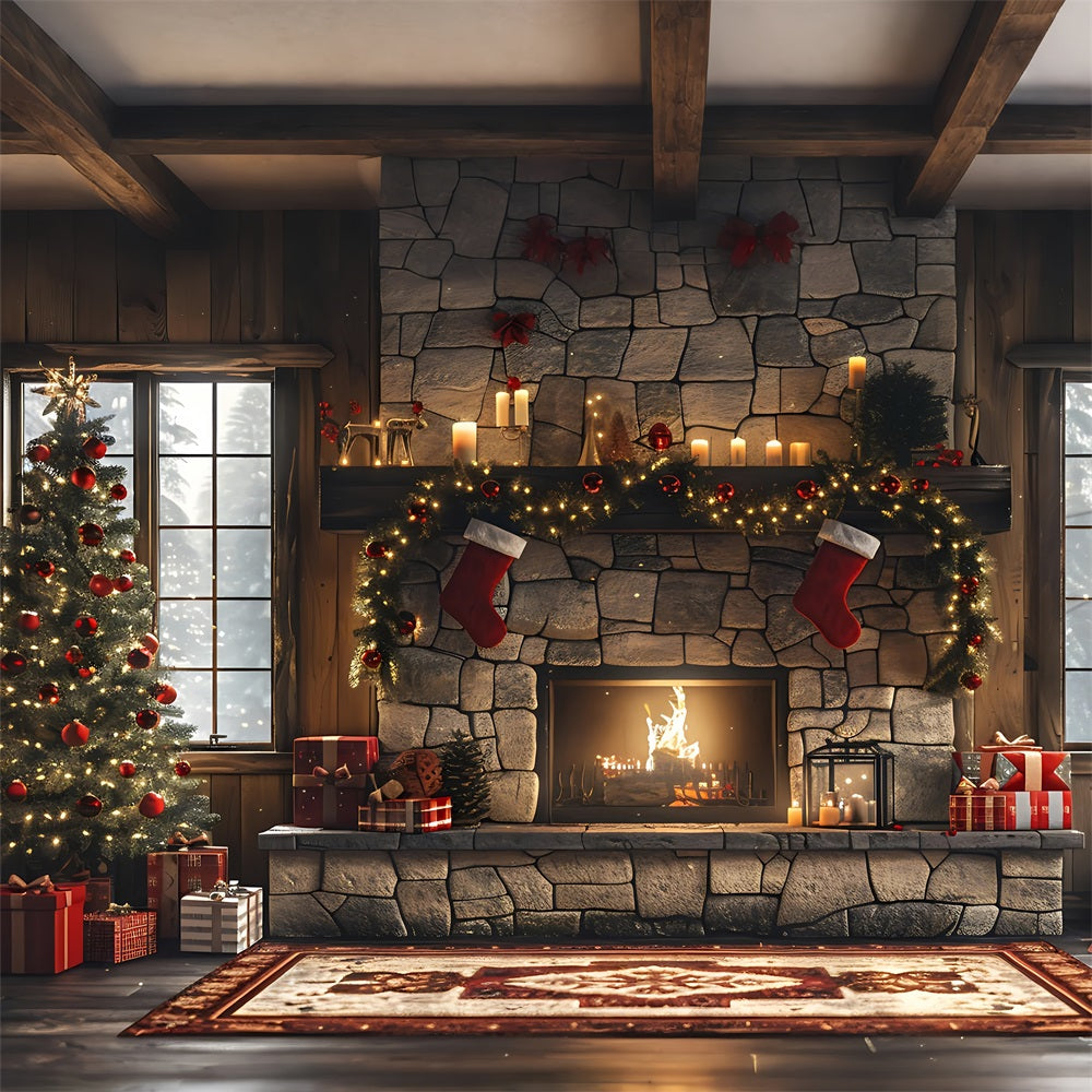 Kamin Weihnachtskulisse Festliche Girlande Baumkulisse BRP11-212