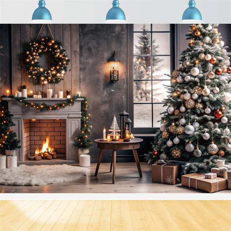 Weihnachtskulisse Kamin Festlicher Kranz Baum Kulisse BRP11-215