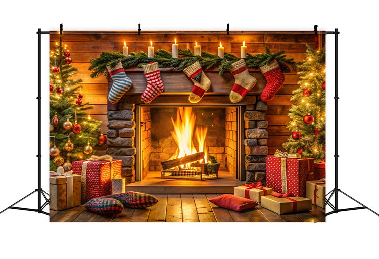 Weihnachten Backdrop mit Kamin Strümpfe Dekor Backdrop BRP11-216