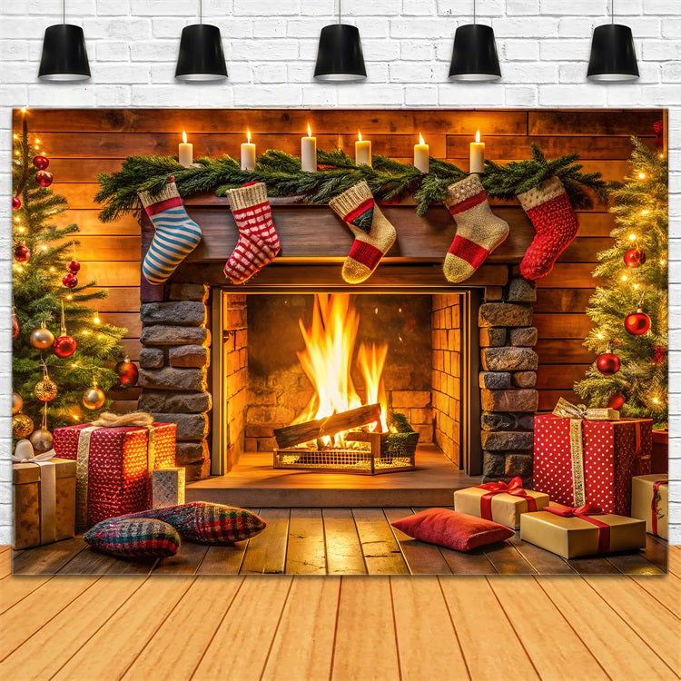 Weihnachten Backdrop mit Kamin Strümpfe Dekor Backdrop BRP11-216