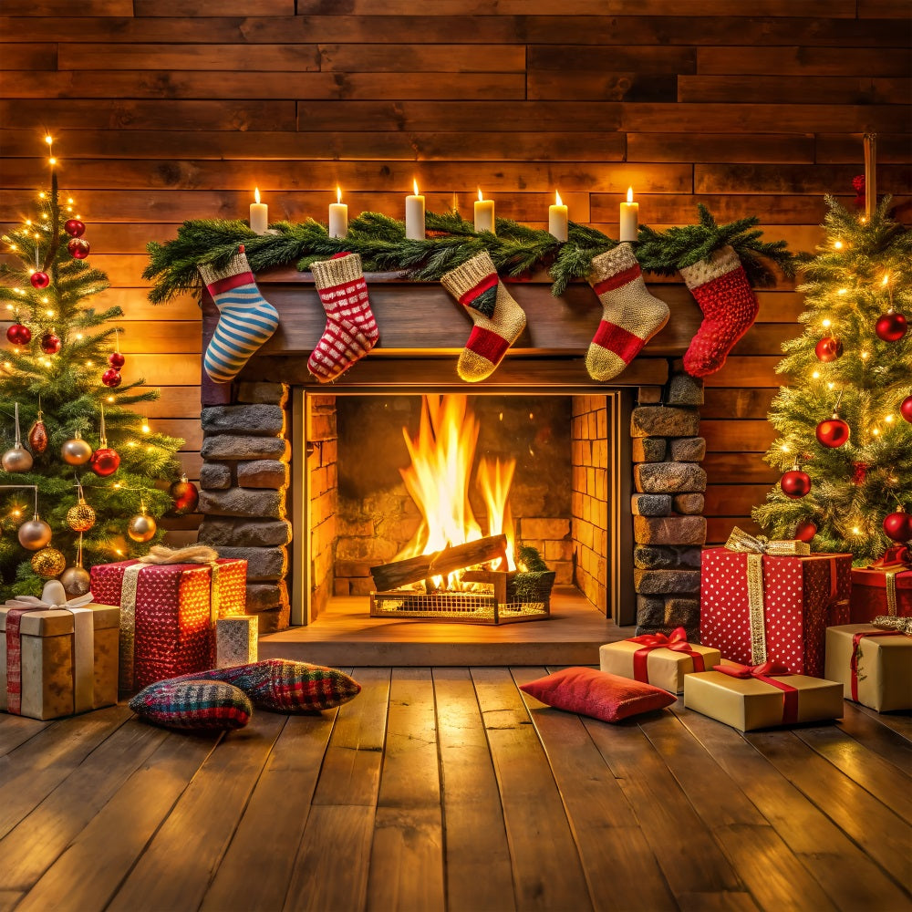 Weihnachten Backdrop mit Kamin Strümpfe Dekor Backdrop BRP11-216