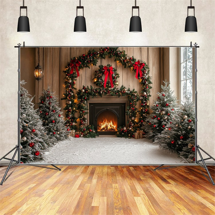 Kamin Backdrop Weihnachten Arch Snowy Trees Backdrop BRP11-218