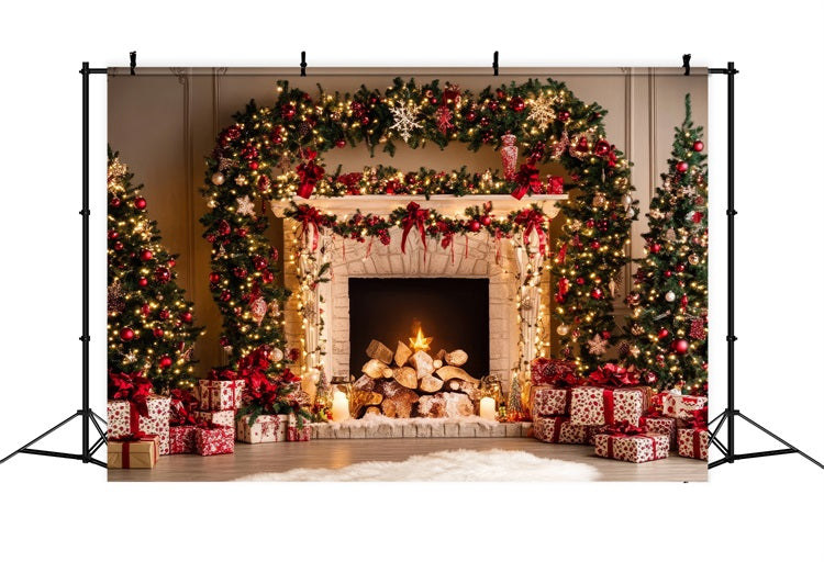 Kamin Weihnachten Fotografie Backdrop Girlande Ornamente Hintergrund BRP11-220