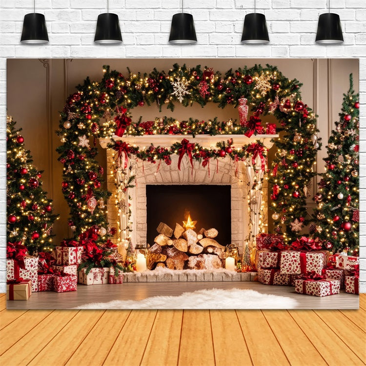 Kamin Weihnachten Fotografie Backdrop Girlande Ornamente Hintergrund BRP11-220