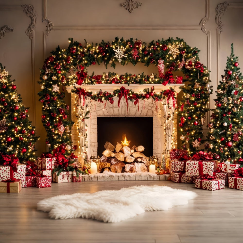 Kamin Weihnachten Fotografie Backdrop Girlande Ornamente Hintergrund BRP11-220