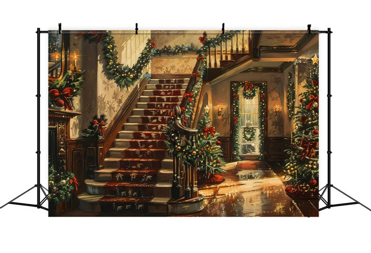 Weihnachten Fotokulissen Innenraum Baum Treppe Hintergrund BRP11-241