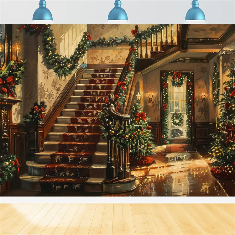 Weihnachten Fotokulissen Innenraum Baum Treppe Hintergrund BRP11-241