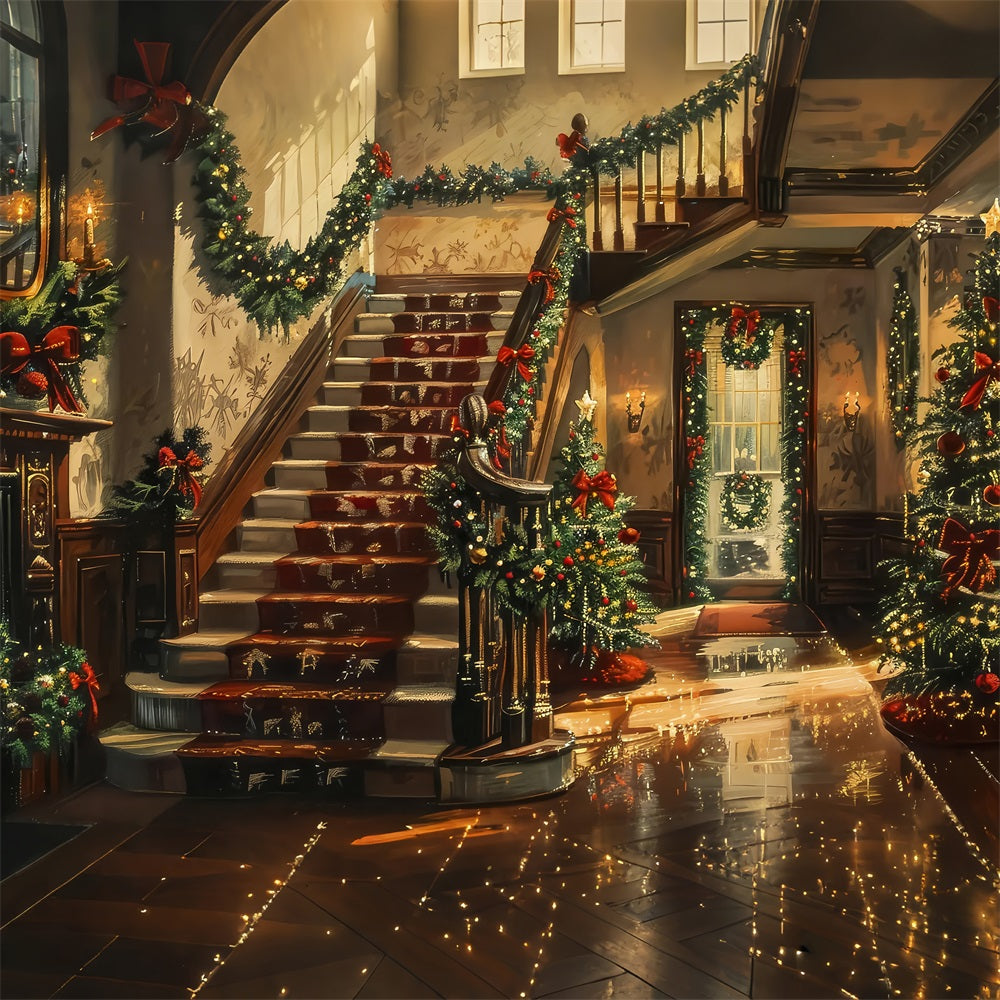 Weihnachten Fotokulissen Innenraum Baum Treppe Hintergrund BRP11-241