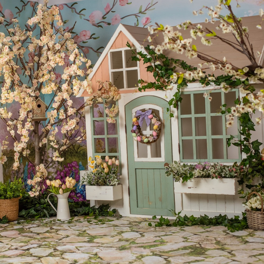 Hintergrund für Ostern Cottage Garden Blooming Trees Hintergrund BRP11-354