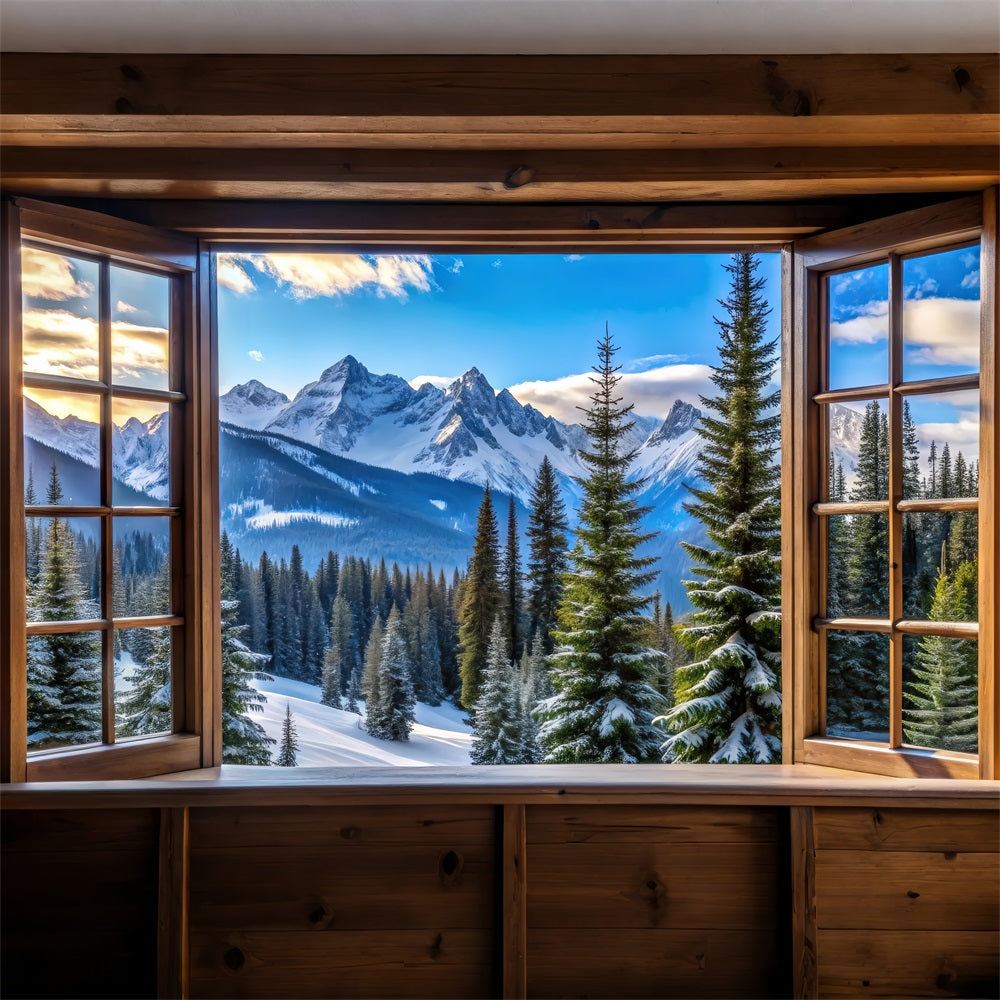 Winter Hintergrund Majestätisch Verschneite Berggipfel Fenster Hintergrund BRP11-499