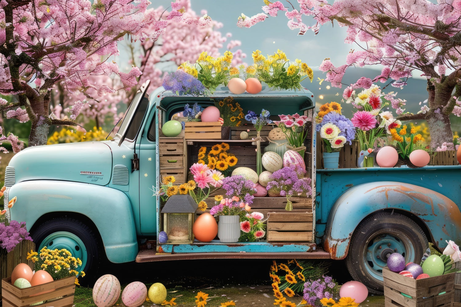 Ostern Frühling Backdrops Blumen Eier Truck Backdrop BRP11-519