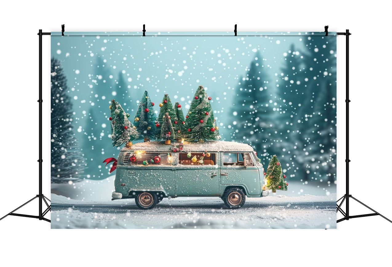 Winter Wonderland Vintage Van Weihnachtsbäume Hintergrund BRP11-53