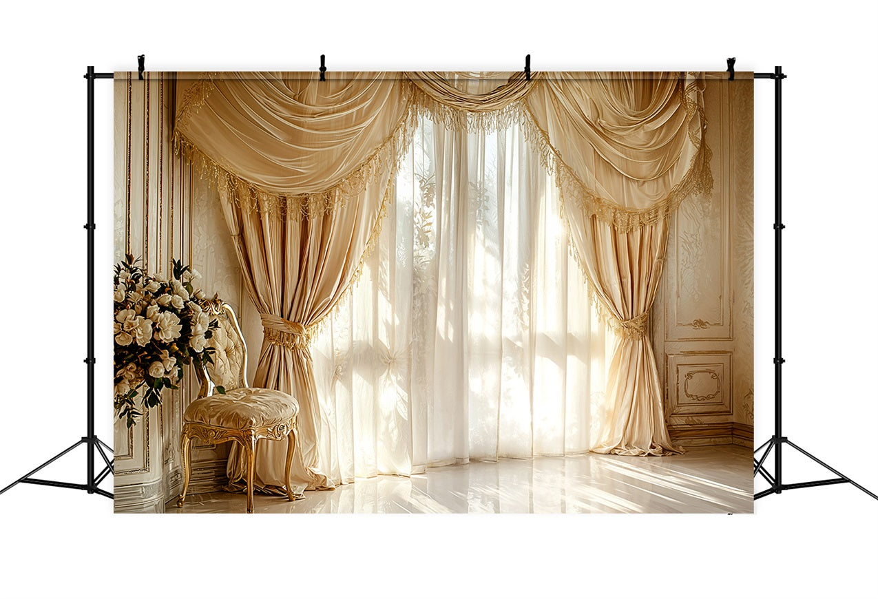 Fotohintergrund Vintage Goldene Quastenvorhänge Fensterhintergrund BRP11-581