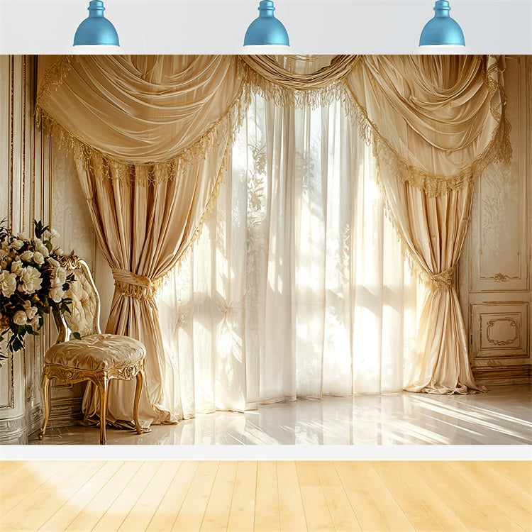 Fotohintergrund Vintage Goldene Quastenvorhänge Fensterhintergrund BRP11-581