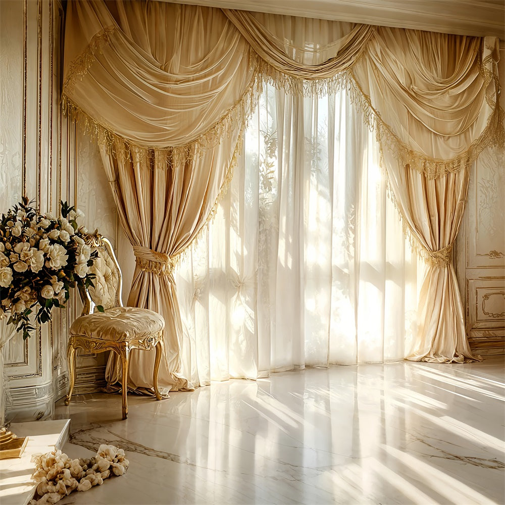 Fotohintergrund Vintage Goldene Quastenvorhänge Fensterhintergrund BRP11-581