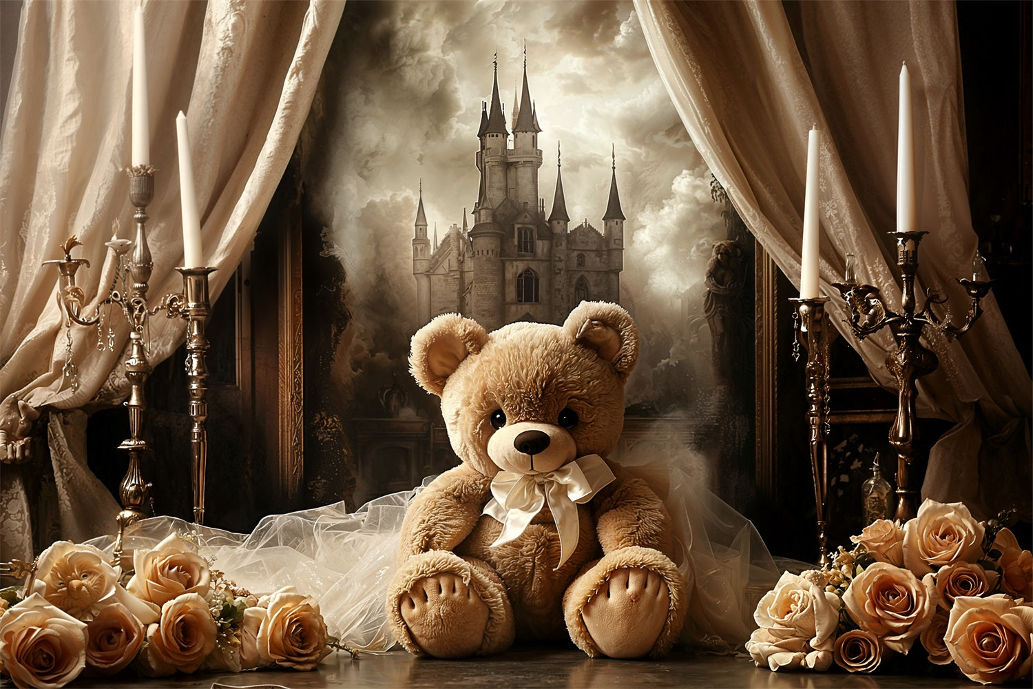 Vintage Backdrops Schloss Rose Teddy Vorhang Backdrop BRP11-584