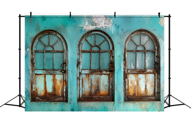Vintage Fotokulissen Verblasste Türen Teal Retro Wand Backdrop BRP11-589