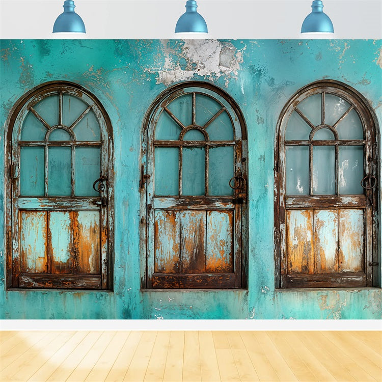 Vintage Fotokulissen Verblasste Türen Teal Retro Wand Backdrop BRP11-589