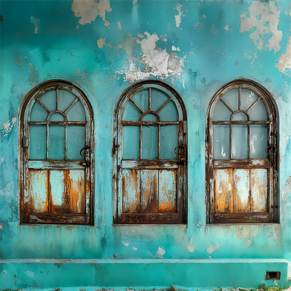 Vintage Fotokulissen Verblasste Türen Teal Retro Wand Backdrop BRP11-589