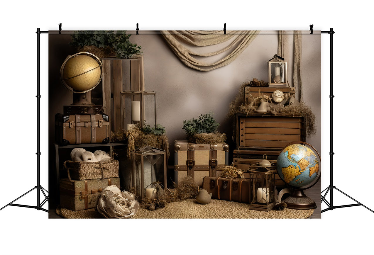 Vintage Backdrop Fotografie Antike Gepäck Weltkugeln Hintergrund BRP11-592