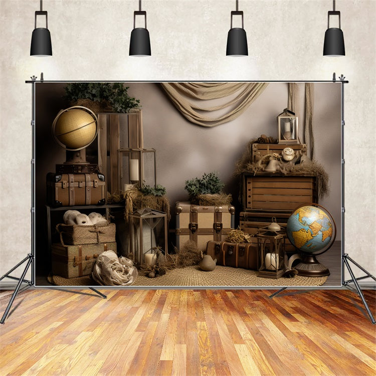 Vintage Backdrop Fotografie Antike Gepäck Weltkugeln Hintergrund BRP11-592