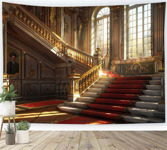 Fotohintergrund Vintage Barock Roter Teppich Treppe Hintergrund BRP11-599