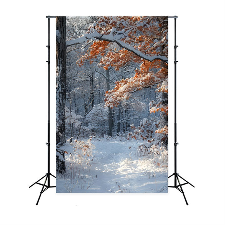 Winterszene Hintergrund Orange Blätter Schnee Hintergrund BRP11-66