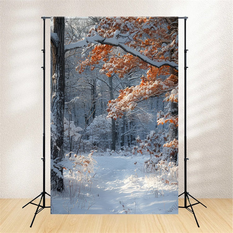 Winterszene Hintergrund Orange Blätter Schnee Hintergrund BRP11-66