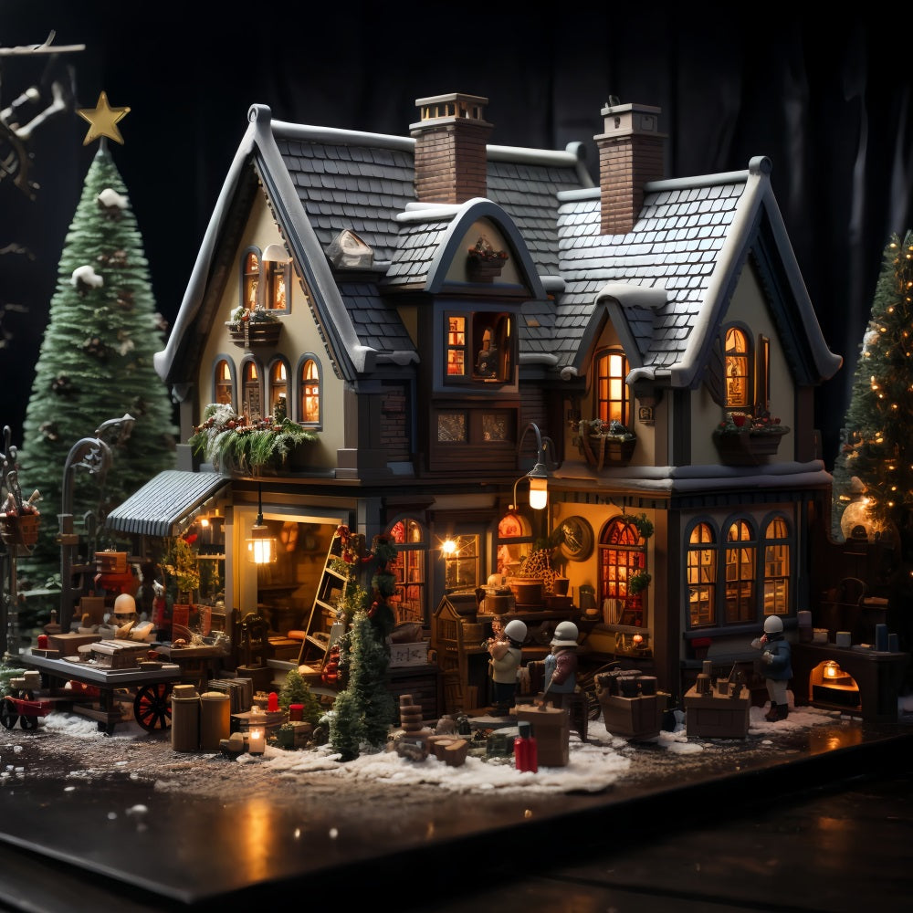 Weihnachten Santa's Werkstatt Gemütliche Hütte Hintergrund BRP11-96