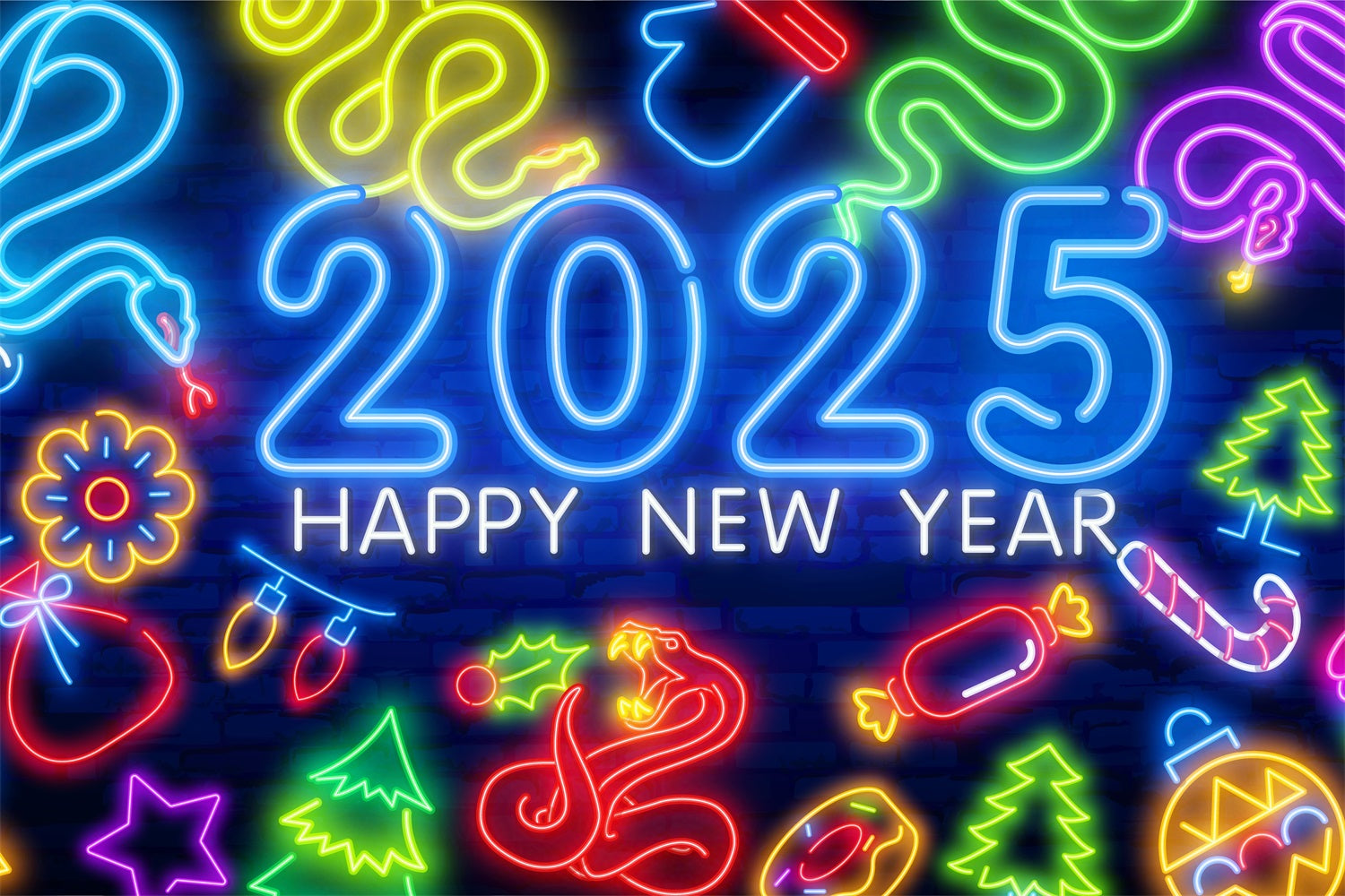Backdrop Frohes Neues Jahr 2025 Neon-Feier Backdrop BRP12-109