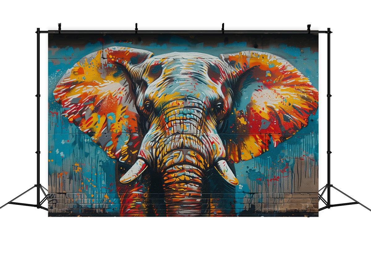 Graffiti Backsteinmauer Backdrop Künstlerischer Elefant Malerei Hintergrund BRP12-142