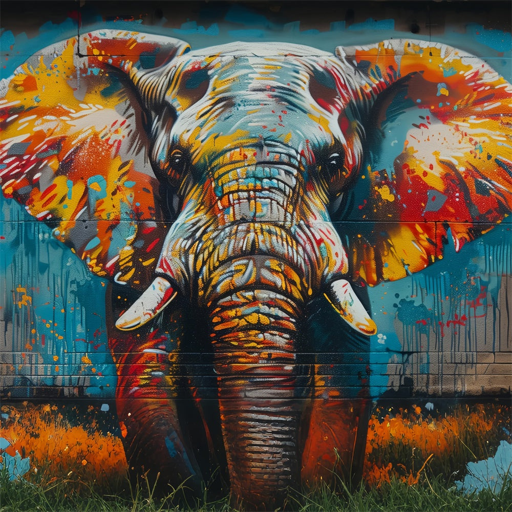 Graffiti Backsteinmauer Backdrop Künstlerischer Elefant Malerei Hintergrund BRP12-142