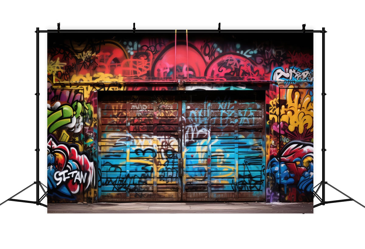 Graffiti Wand Hintergrund Lebendige Garage Tür Fotografie Hintergrund BRP12-148