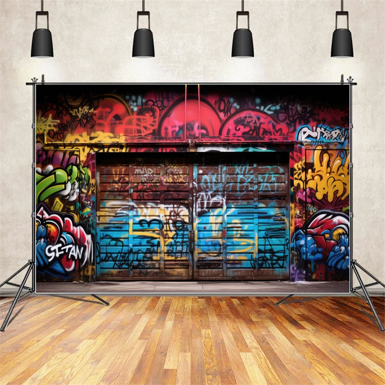 Graffiti Wand Hintergrund Lebendige Garage Tür Fotografie Hintergrund BRP12-148