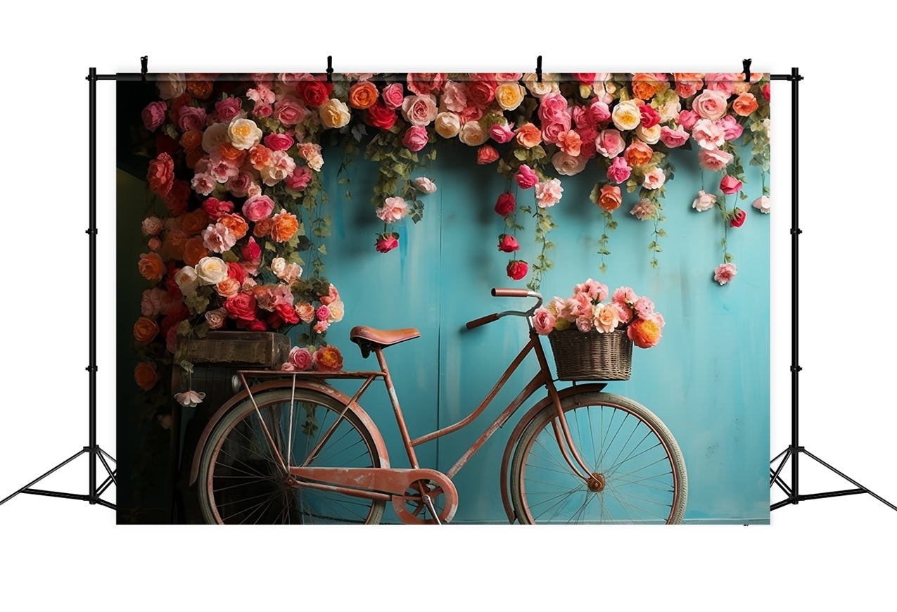 Fotoshooting Valentinstag Hintergrund Fahrrad Blühende Blumen Wandhintergrund BRP12-181