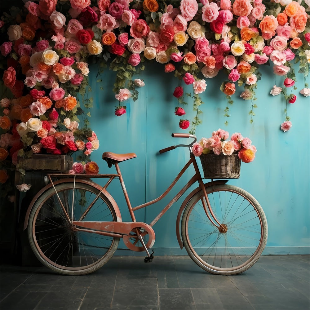 Fotoshooting Valentinstag Hintergrund Fahrrad Blühende Blumen Wandhintergrund BRP12-181