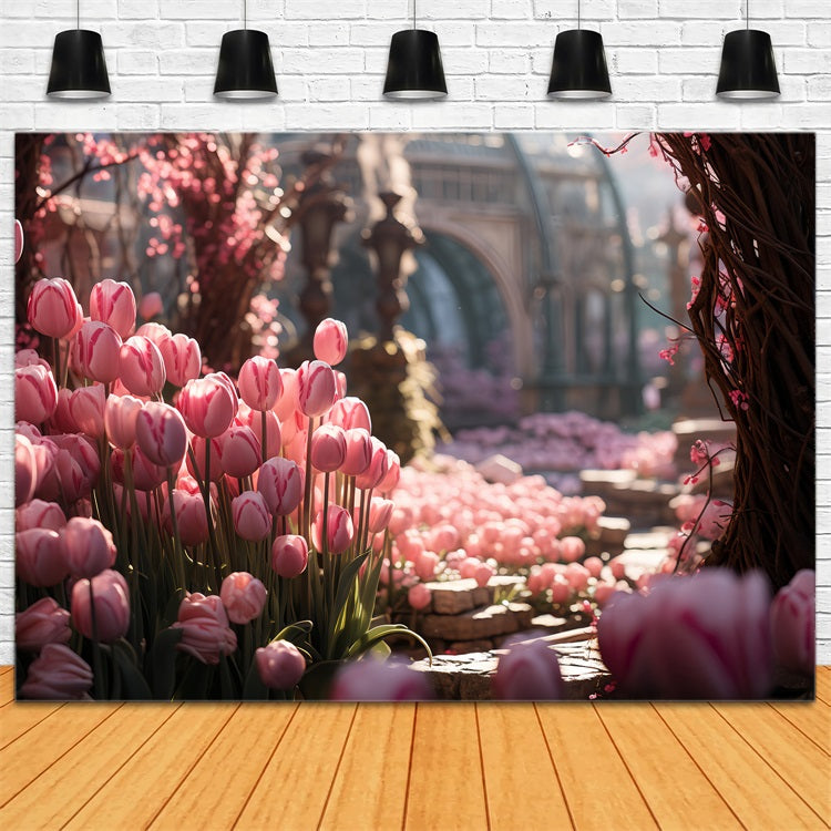 Valentinstag Backdrop Ideen Frühling Tulpen Garten Backdrop BRP12-185