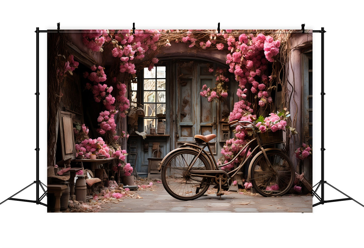 Valentinstag Backdrop Landhaus Fahrrad Rose-Klettern Wände Backdrop BRP12-190