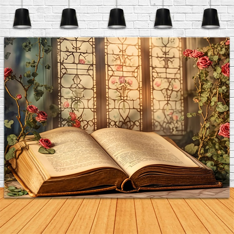 Valentinstag Backdrops Klassisches Buch Rosen Fenster Backdrop BRP12-201